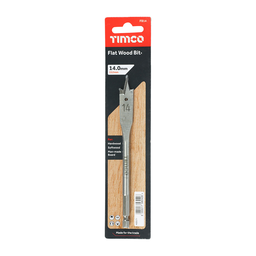 This is an image of Timco - Flat Wood Bit 14.0 x 152 (1 Each Blister Pack) FB14
