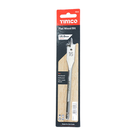 This is an image of Timco - Flat Wood Bit 16.0 x 152 (1 Each Blister Pack) FB16