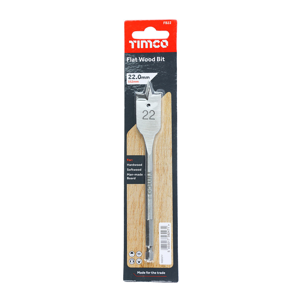 This is an image of Timco - Flat Wood Bit 22.0 x 152 (1 Each Blister Pack) FB22