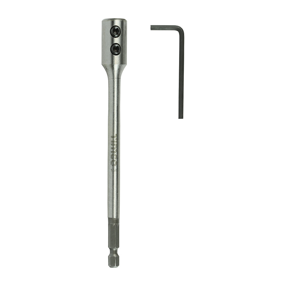 This is an image of Timco - 1/4" Flat Wood Bit Extension Rod 150mm (1 Each Blister Pack) FBEQR150