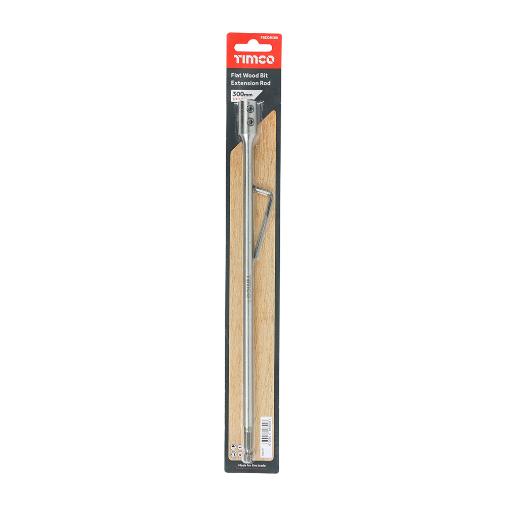 This is an image of Timco - 1/4" Flat Wood Bit Extension Rod 300mm (1 Each Blister Pack) FBEQR300
