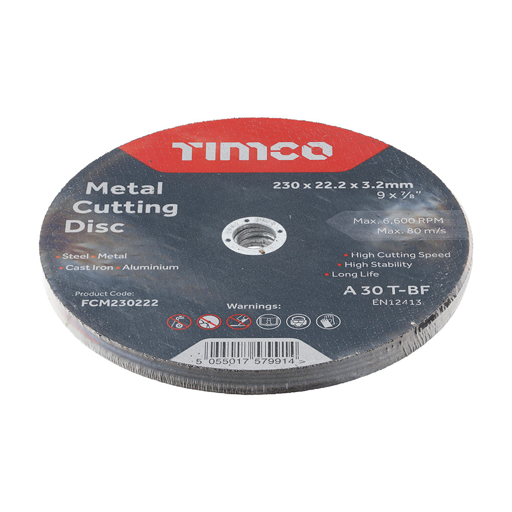 This is an image of Timco - Bonded Abrasive Disc - For Cutting 230 x 22.2 x 3.2 (25 Pieces Box) FCM230222