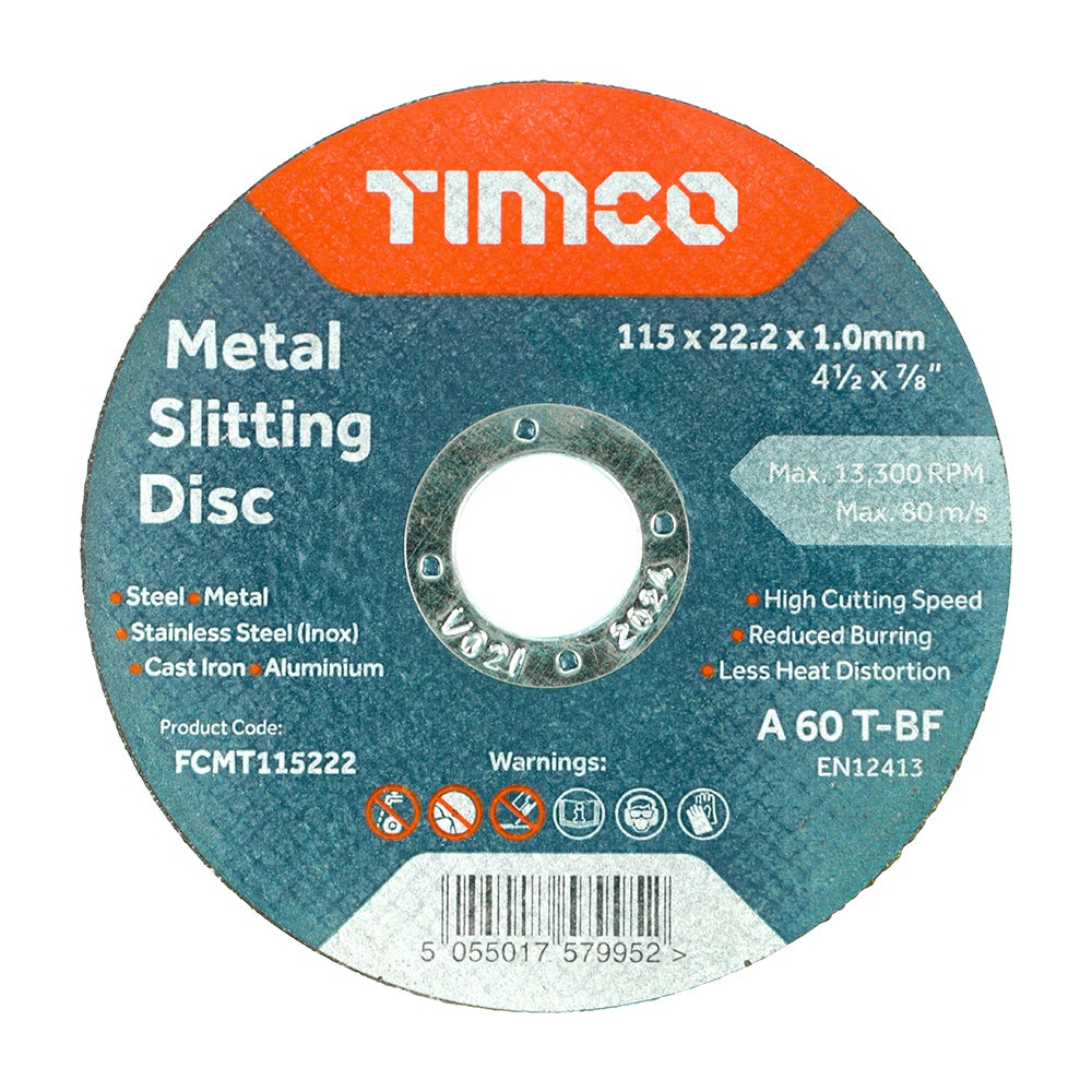 This is an image of Timco - Bonded Abrasive Disc - For Cutting 115 x 22.2 x 1.0 (25 Pieces Box) FCMT115222