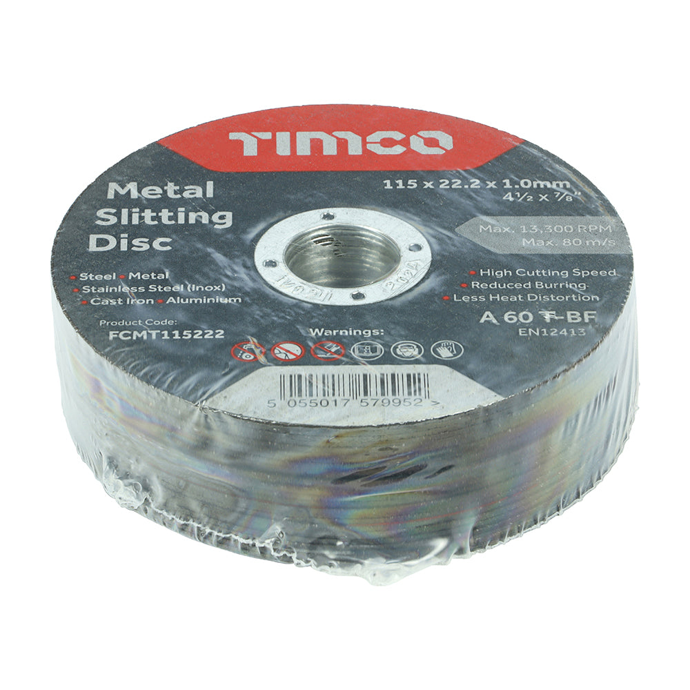 This is an image of Timco - Bonded Abrasive Disc - For Cutting 115 x 22.2 x 1.0 (25 Pieces Box) FCMT115222