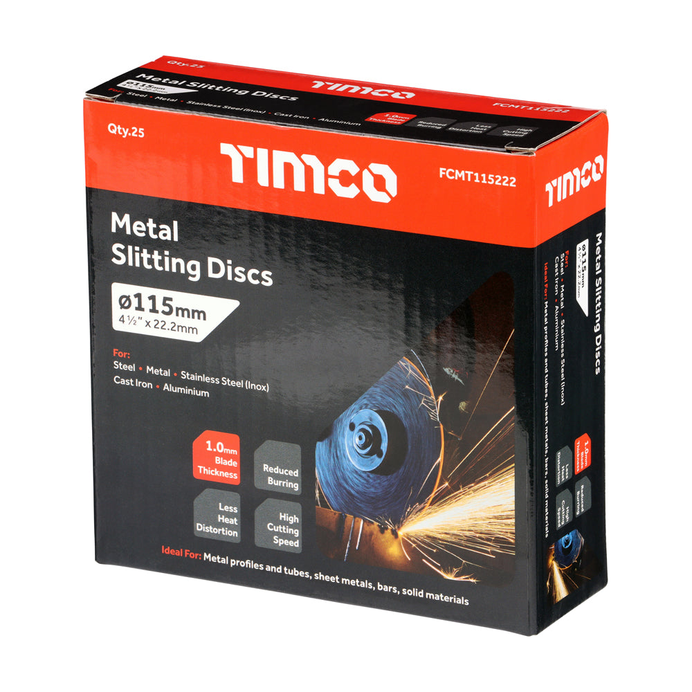 This is an image of Timco - Bonded Abrasive Disc - For Cutting 115 x 22.2 x 1.0 (25 Pieces Box) FCMT115222