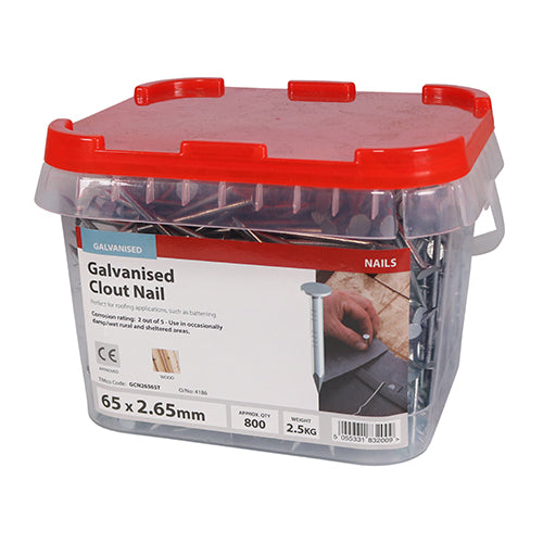 This is an image of Timco - Clout Nails - Galvanised 65 x 2.65mm (2.5 Kg TIMtub) GCN26565T
