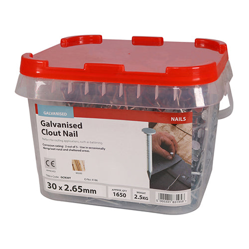 This is an image of Timco - Clout Nails - Galvanised 30 x 2.65mm (2.5 Kg TIMtub) GCN30T
