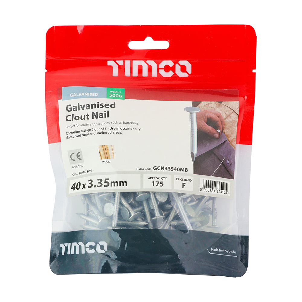 This is an image of Timco - Clout Nails - Galvanised 40 x 3.35mm (0.5 Kg TIMbag) GCN33540MB