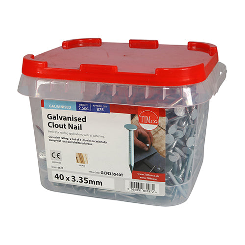 This is an image of Timco - Clout Nails - Galvanised 40 x 3.35mm (2.5 Kg TIMtub) GCN33540T