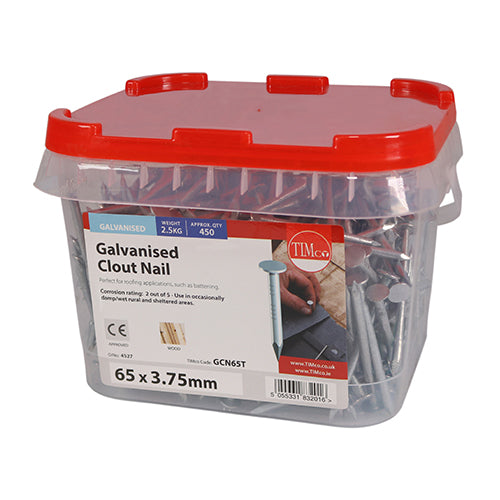 This is an image of Timco - Clout Nails - Galvanised 65 x 3.75mm (2.5 Kg TIMtub) GCN65T