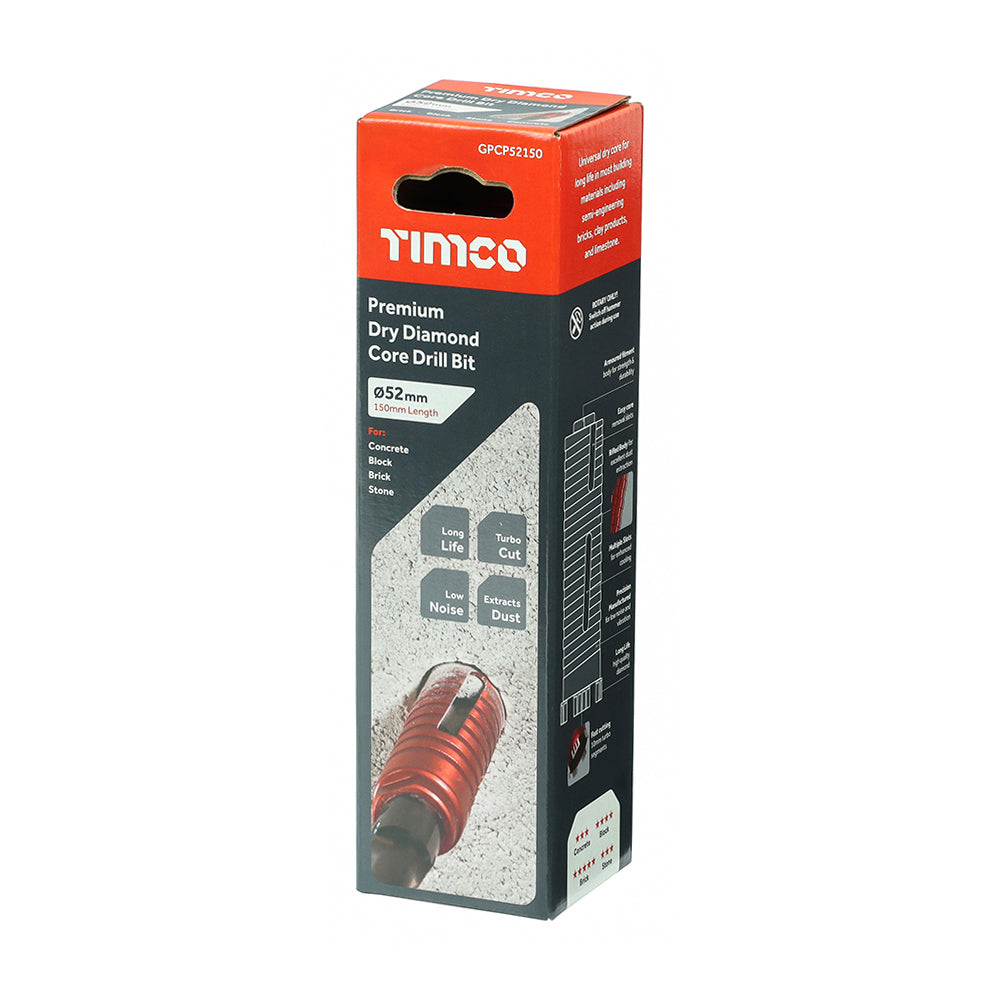 This is an image of Timco - Premium Dry Diamond Core Drill Bit 52 x 150mm (1 Each Box) GPCP52150