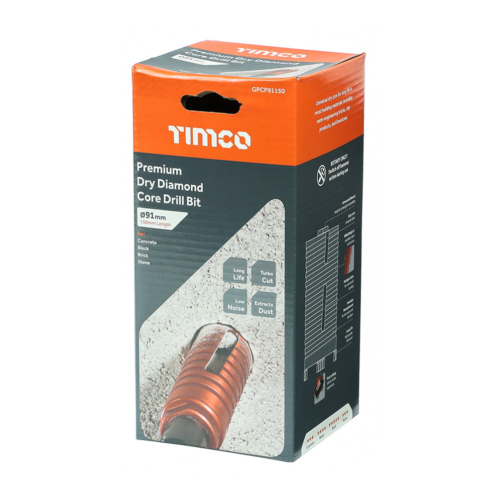 This is an image of Timco - Premium Dry Diamond Core Drill Bit 91 x 150mm (1 Each Box) GPCP91150