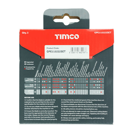 This is an image of Timco - General Purpose Diamond Blade - Segmented 115 x 22.2 (3 Pieces Box) GPE115222SET