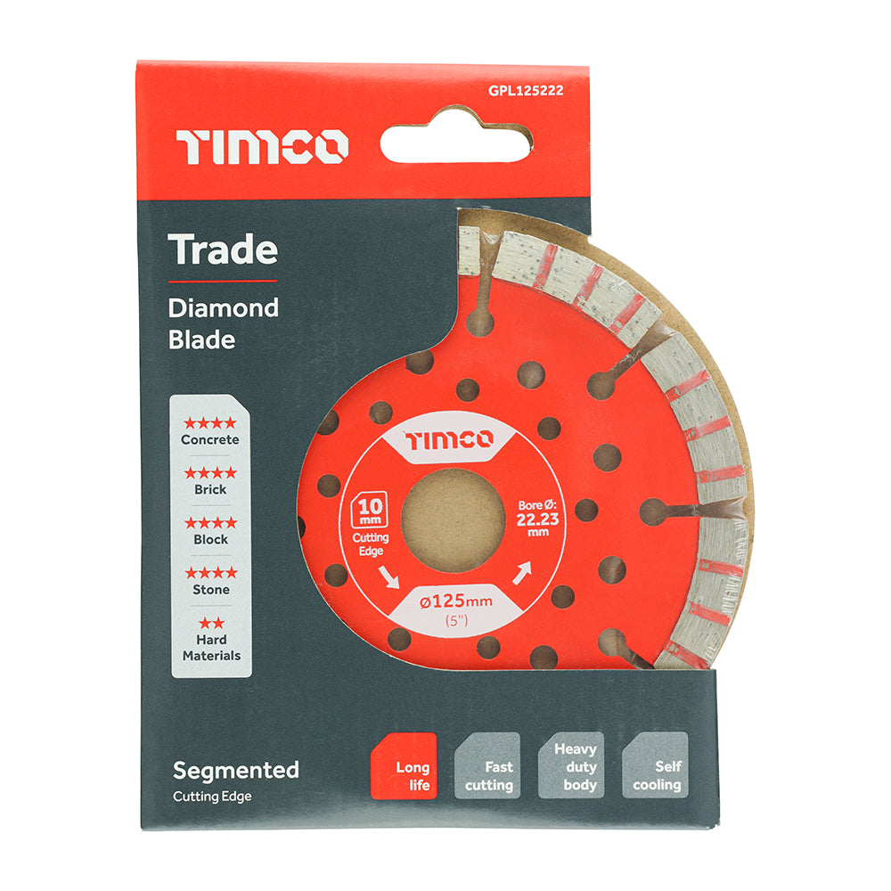 This is an image of Timco - Trade Diamond Blade - Segmented 125 x 22.2 (1 Each Box) GPL125222