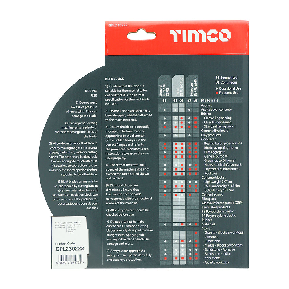 This is an image of Timco - Trade Diamond Blade - Segmented 230 x 22.2 (1 Each Box) GPL230222