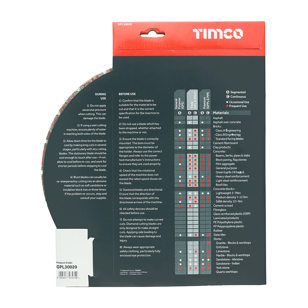 This is an image of Timco - Trade Diamond Blade - Segmented 300 x 20.0 (1 Each Box) GPL30020