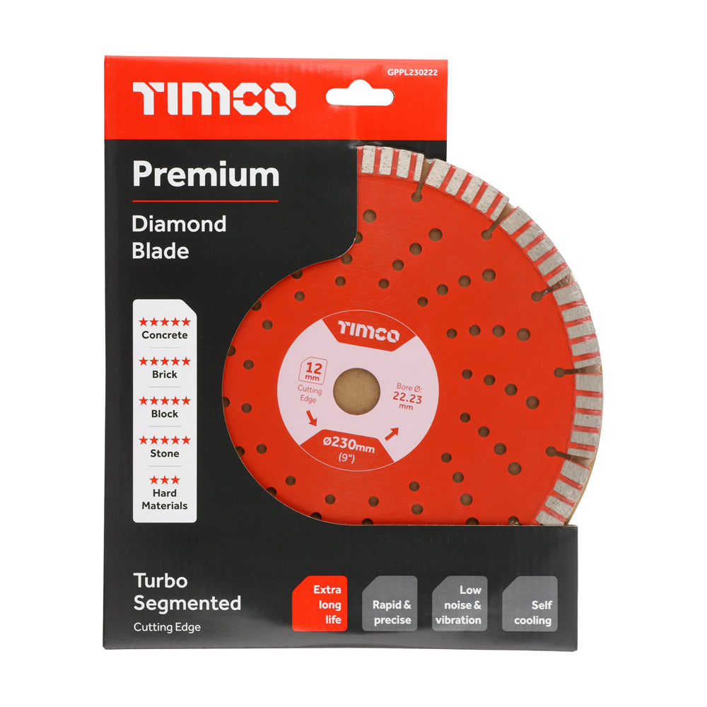 This is an image of Timco - Premium Diamond Blade - Turbo Segmented 230 x 22.2 (1 Each Box) GPPL230222