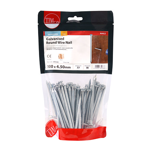 This is an image of Timco - Round Wire Nails - Galvanised 100 x 4.50mm (1 Kg TIMbag) GRW100B