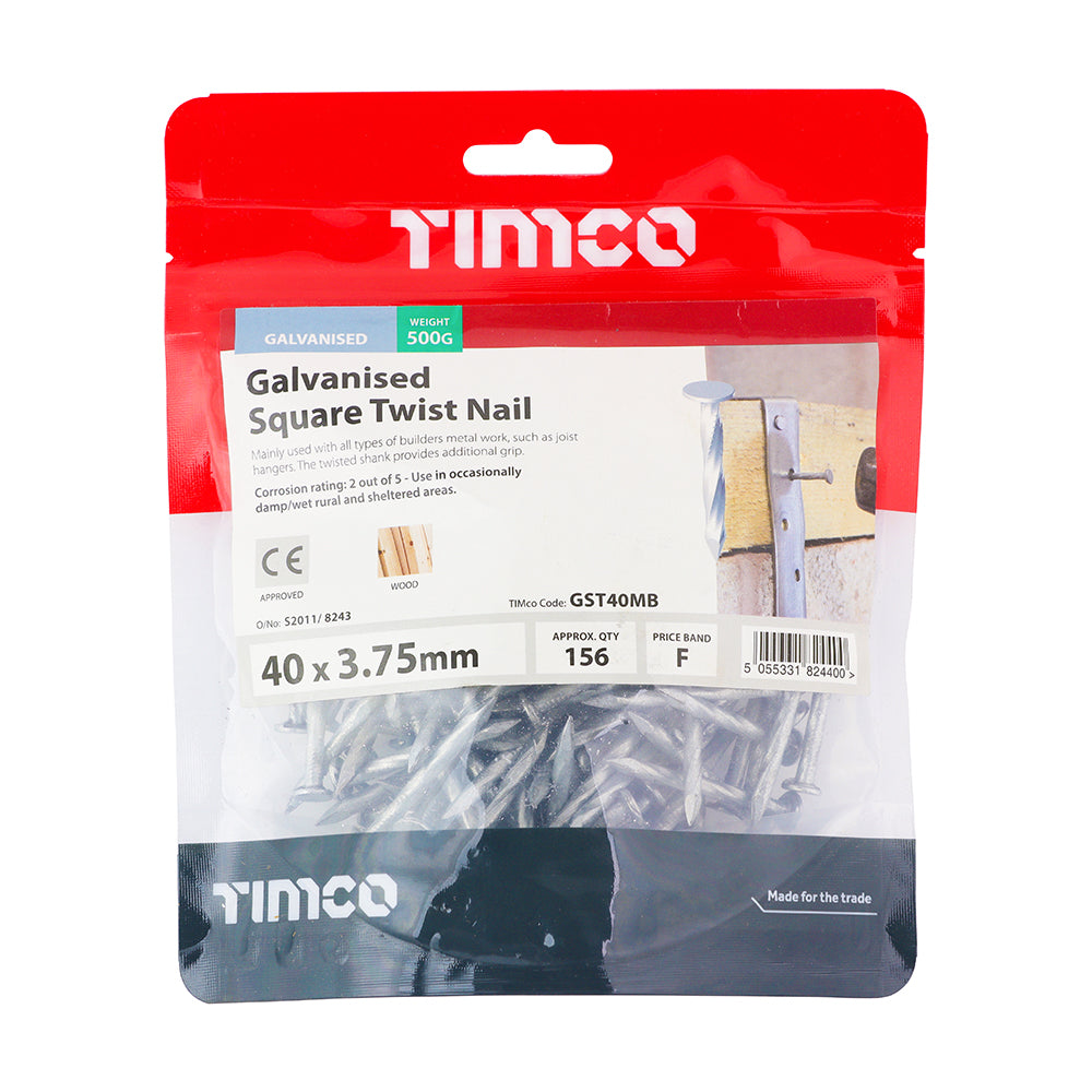This is an image of Timco - Square Twist Nails - Galvanised 40 x 3.75mm (0.5 Kg TIMbag) GST40MB