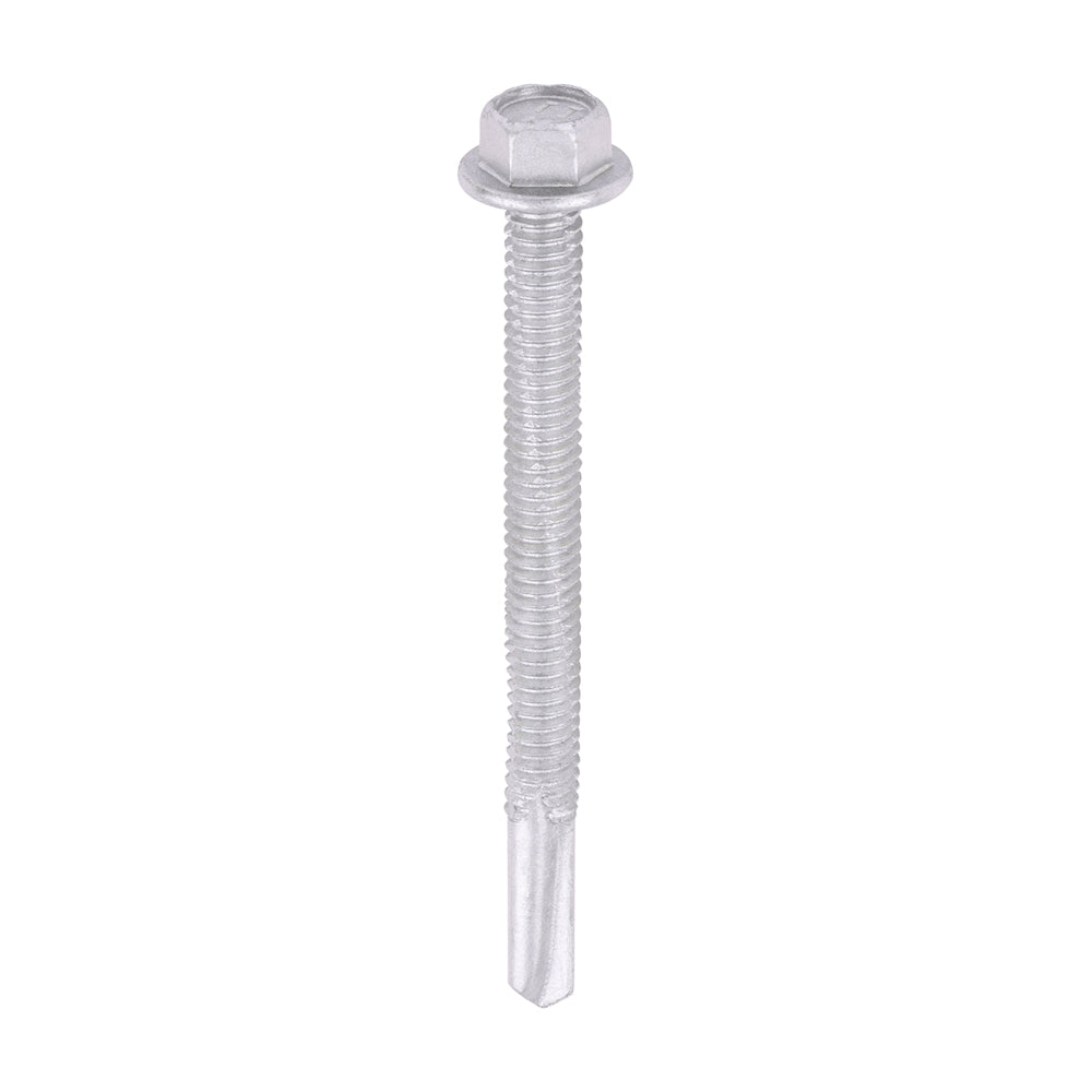 This is an image of Timco - Metal Construction Heavy Section Screws - Hex - Self-Drilling - Exterior - Silver Organic 5.5 x 65mm - (100 PCS Box) H65B