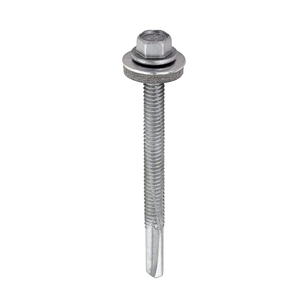This is an image of Timco - Metal Construction Heavy Section Screws - Hex - EPDM Washer - Self-Drilling - Exterior - Silver Organic 5.5 x 65mm - (100 PCS Box) H65W16B