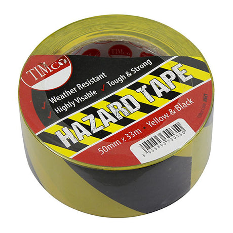 This is an image of Timco - Hazard Tape - Yellow & Black 33m x 50mm (1 Each Roll) HAZT
