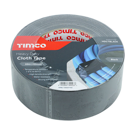 This is an image of Timco - Heavy Duty Cloth Tape - Black 50m x 50mm (1 Each Roll) PCSHDCTBLACK
