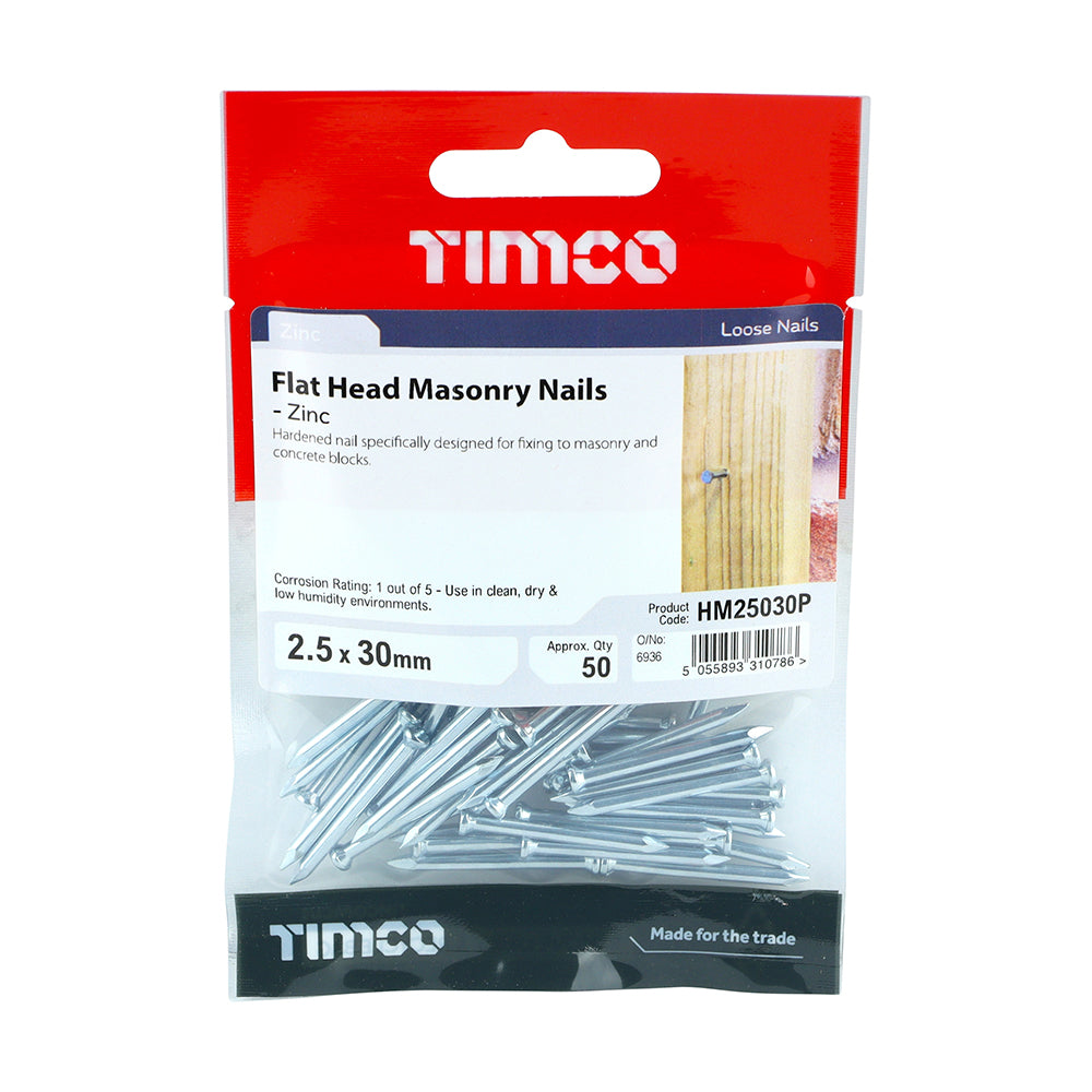 This is an image of Timco - Masonry Nails - Zinc 2.5 x 30mm (50 PCS TIMpac) HM25030P