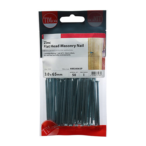 This is an image of Timco - Masonry Nails - Zinc 3.0 x 65mm (50 PCS TIMpac) HM30065P