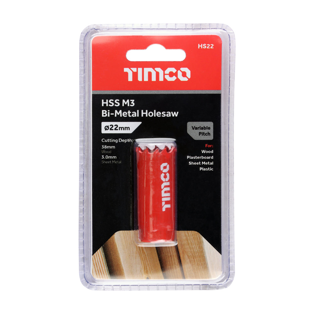 This is an image of Timco - Holesaw - Variable Pitch 22mm (1 Each Clamshell) HS22