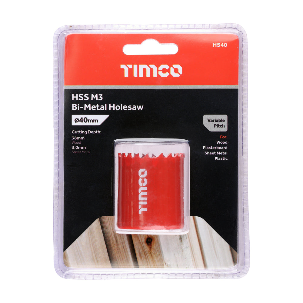 This is an image of Timco - Holesaw - Variable Pitch 40mm (1 Each Clamshell) HS40
