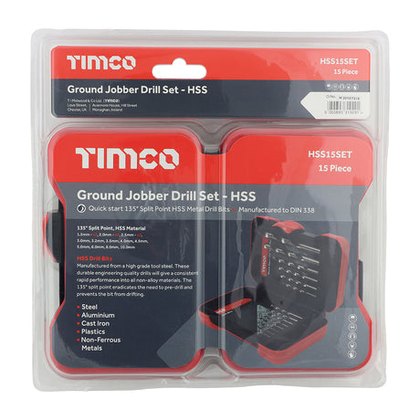 This is an image of Timco - Ground Jobber Drills Set - HSS 15pcs (15 Pieces Case) HSS15SET