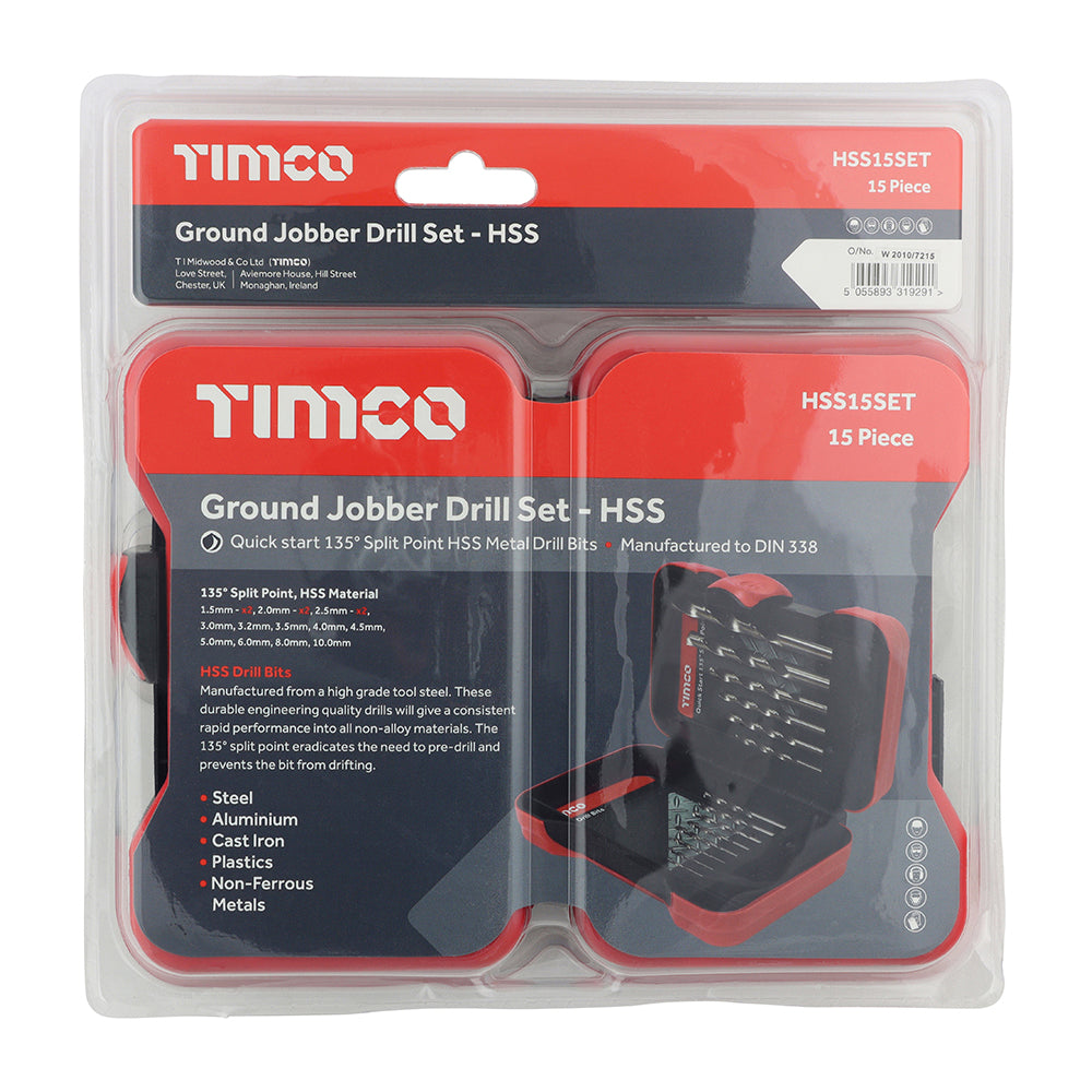 This is an image of Timco - Ground Jobber Drills Set - HSS 15pcs (15 Pieces Case) HSS15SET