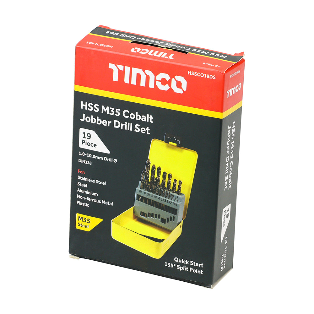 This is an image of Timco - Ground Jobber Drills Set - Cobalt M35 19pcs (19 Pieces Case) HSSCO19DS