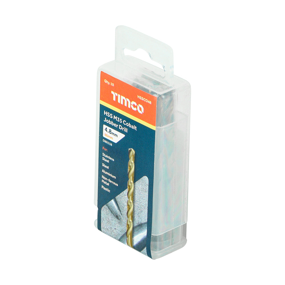 This is an image of Timco - Ground Jobber Drills - Cobalt M35 4.8mm (10 Pieces Tube) HSSCO48
