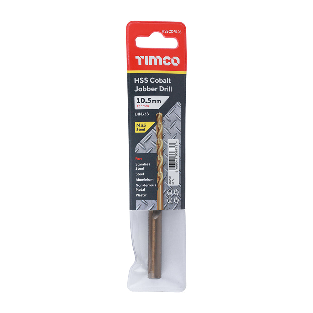 This is an image of Timco - Ground Jobber Drills - Cobalt M35 10.5mm (1 Each Wallet) HSSCOR105