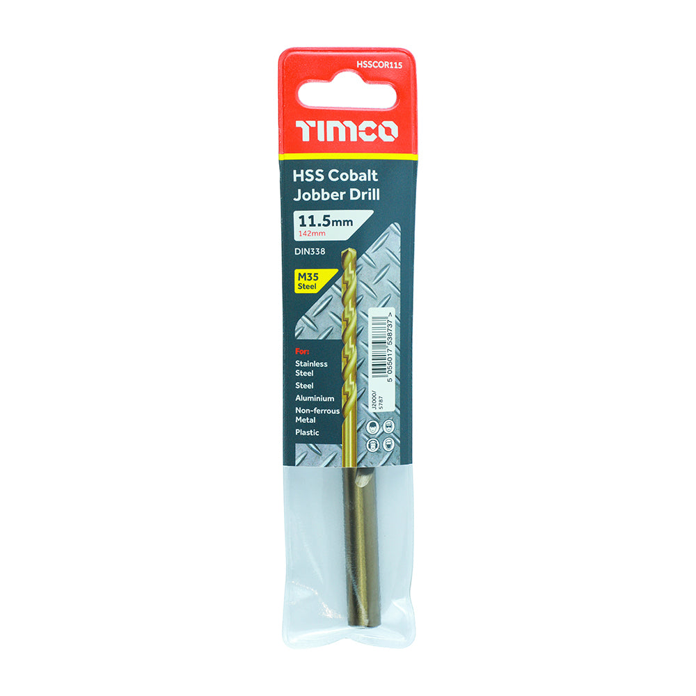This is an image of Timco - Ground Jobber Drills - Cobalt M35 11.5mm (1 Each Wallet) HSSCOR115