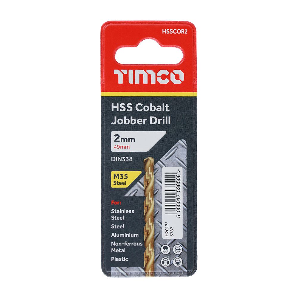 This is an image of Timco - Ground Jobber Drills - Cobalt M35 2.0mm (1 Each Wallet) HSSCOR2