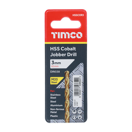 This is an image of Timco - Ground Jobber Drills - Cobalt M35 3.0mm (1 Each Wallet) HSSCOR3