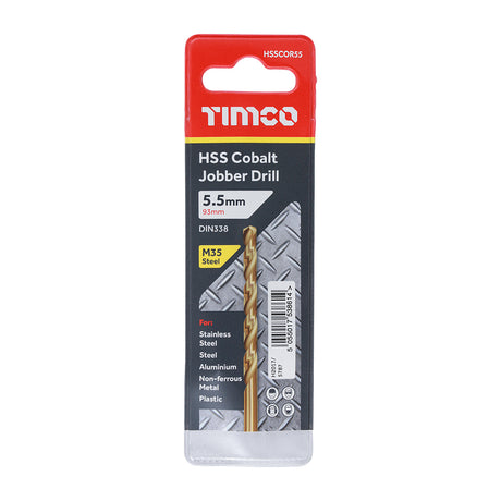 This is an image of Timco - Ground Jobber Drills - Cobalt M35 5.5mm (1 Each Wallet) HSSCOR55