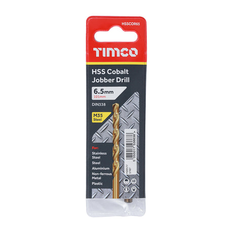 This is an image of Timco - Ground Jobber Drills - Cobalt M35 6.5mm (1 Each Wallet) HSSCOR65
