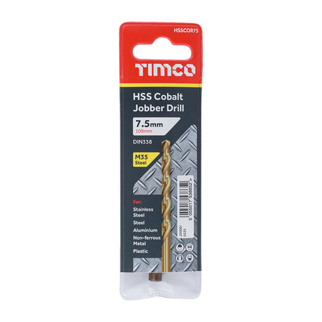 This is an image of Timco - Ground Jobber Drills - Cobalt M35 7.5mm (1 Each Wallet) HSSCOR75