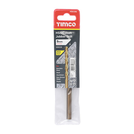 This is an image of Timco - Ground Jobber Drills - Cobalt M35 9.0mm (1 Each Wallet) HSSCOR9