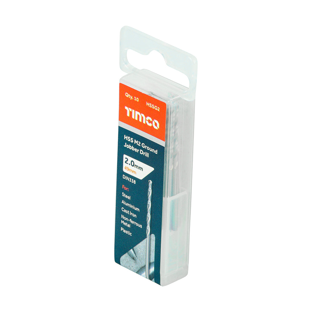 This is an image of Timco - Ground Jobber Drills - HSS M2 2.0mm (10 Pieces Tube) HSSG2