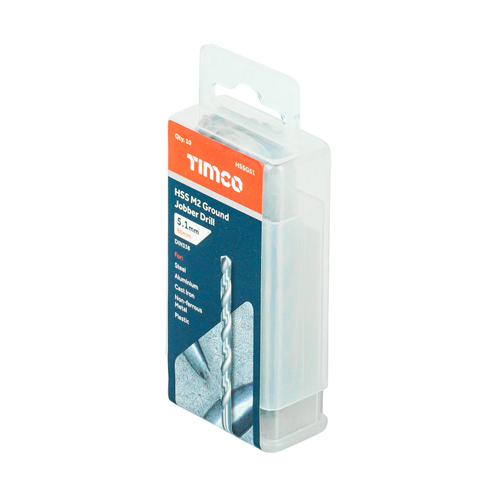 This is an image of Timco - Ground Jobber Drills - HSS M2 5.1mm (10 Pieces Tube) HSSG51