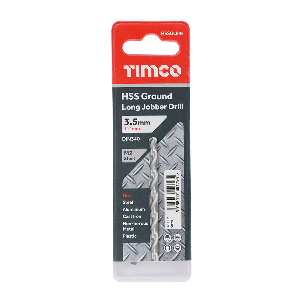 This is an image of Timco - Ground Long Jobber Drills - HSS M2 3.5mm (1 Each Wallet) HSSGLR35