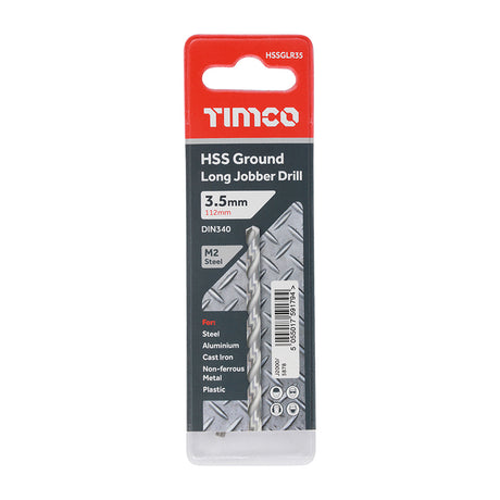 This is an image of Timco - Ground Long Jobber Drills - HSS M2 3.5mm (1 Each Wallet) HSSGLR35
