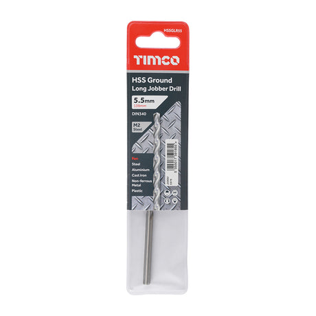 This is an image of Timco - Ground Long Jobber Drills - HSS M2 5.5mm (1 Each Wallet) HSSGLR55