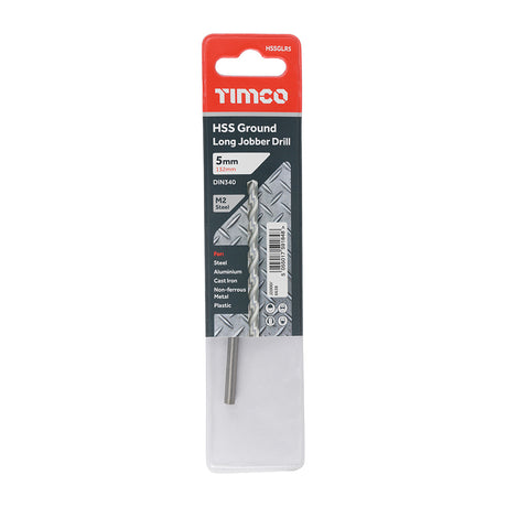 This is an image of Timco - Ground Long Jobber Drills - HSS M2 5.0mm (1 Each Wallet) HSSGLR5