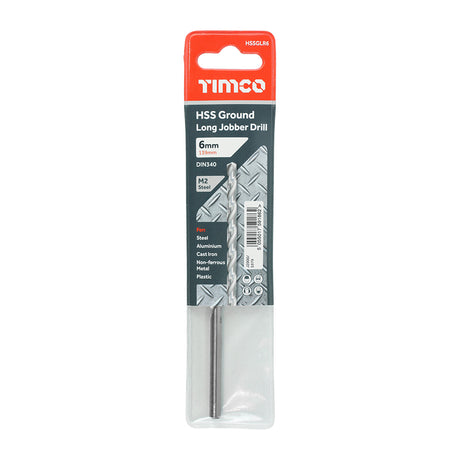 This is an image of Timco - Ground Long Jobber Drills - HSS M2 6.0mm (1 Each Wallet) HSSGLR6